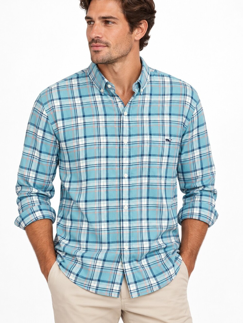 Vineyard Vines Plaid Flannel Like Button Down Performance Style Slim Fit